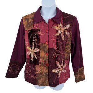 VINTAGE HONA TO BE PATCHWORK BEADED EMBROIDERED APPLIQUE BOHO  JACKET - L